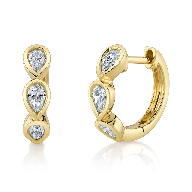 Bezel Pear Huggie Earrings - Pasha Fine Jewelry