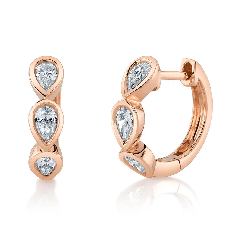Bezel Pear Huggie Earrings - Pasha Fine Jewelry
