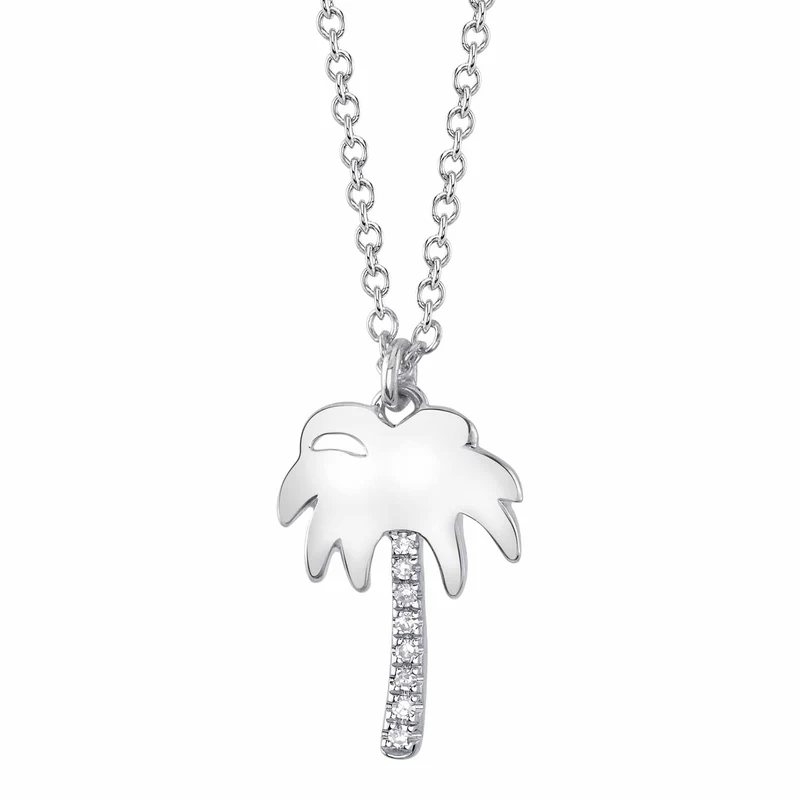 Palm Tree Diamond Necklace – 14K Gold | Tropical Diamond Pendant