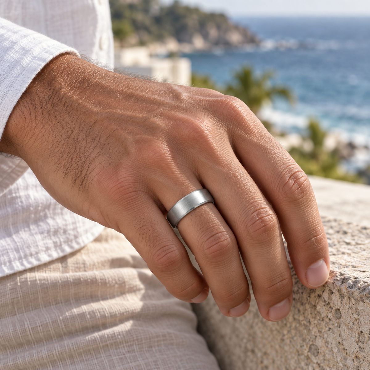 8mm Tungsten Brushed Domed Band lifestyle image