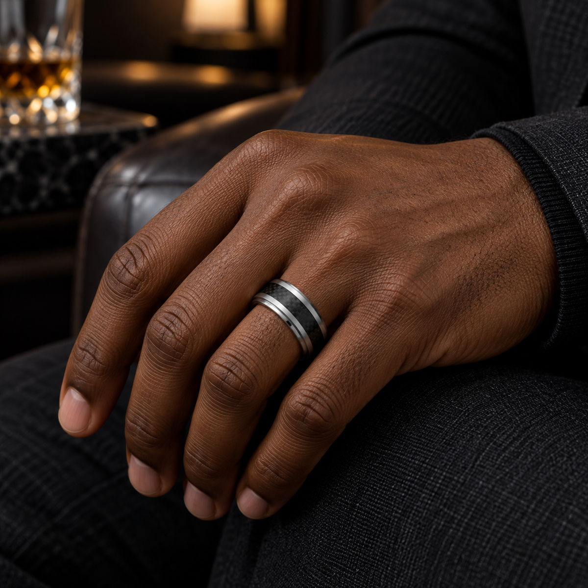 9mm Tungsten Brushed Band with Black Carbon Fiber Inlay lifestyle image