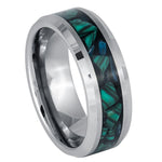 8mm Silver Tungsten Band with Malachite Inlay on white background