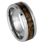 8mm Silver Tungsten Band with Tiger Eye Inlay on white background
