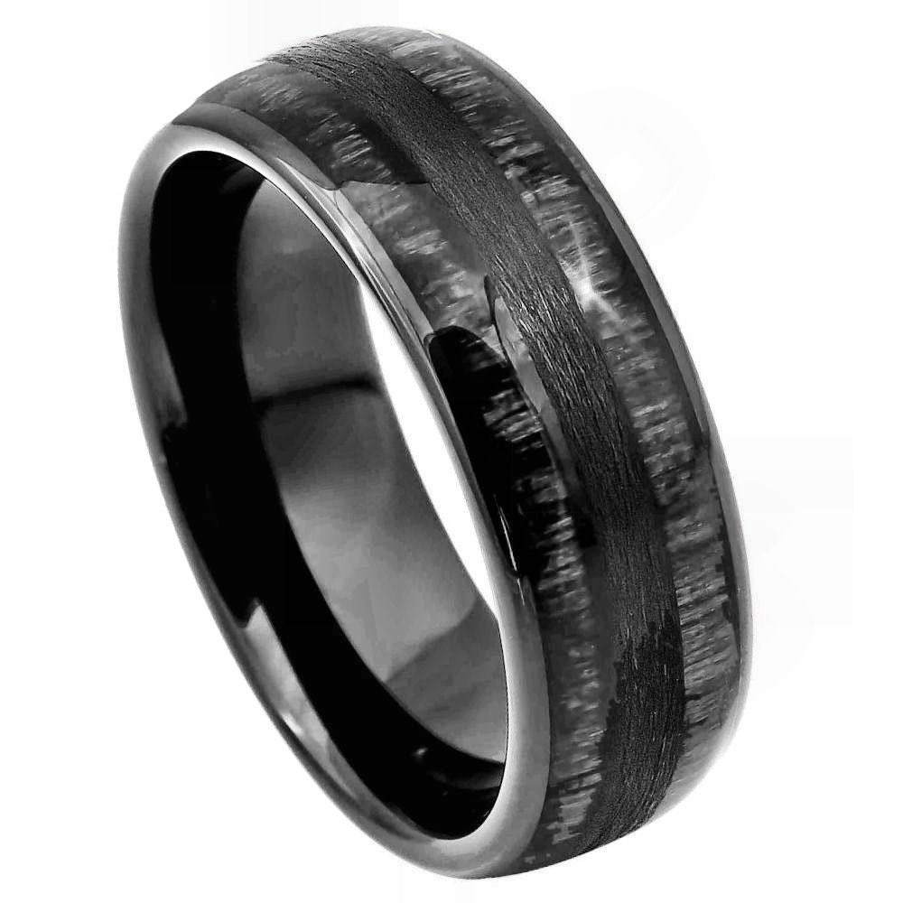 8mm Black Tungsten Rough-Hammered Band on white background