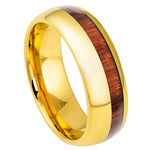 8mm Yellow Tungsten Band with Koa Wood Inlay - white background