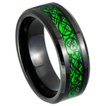 8mm Black Tungsten Celtic Band with Green Inlay - white background