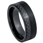 8mm Black Tungsten Band with Carbon Fiber Inlay - white background
