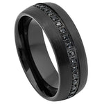 8mm Black Tungsten Band with Black Stone Channel - white background