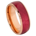 8mm Rose Tungsten Band with Red Brushed Center - white background
