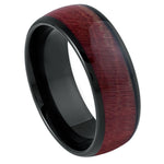 8mm Black Tungsten Band with Red Wood Inlay - white background