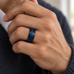 8mm Black Tungsten Band with Blue Textured Inlay - lifestyle