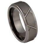 8mm Gunmetal Tungsten Geometric Grooved Band - white background