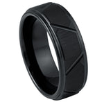 8mm Black Tungsten Geometric Grooved Band - white background