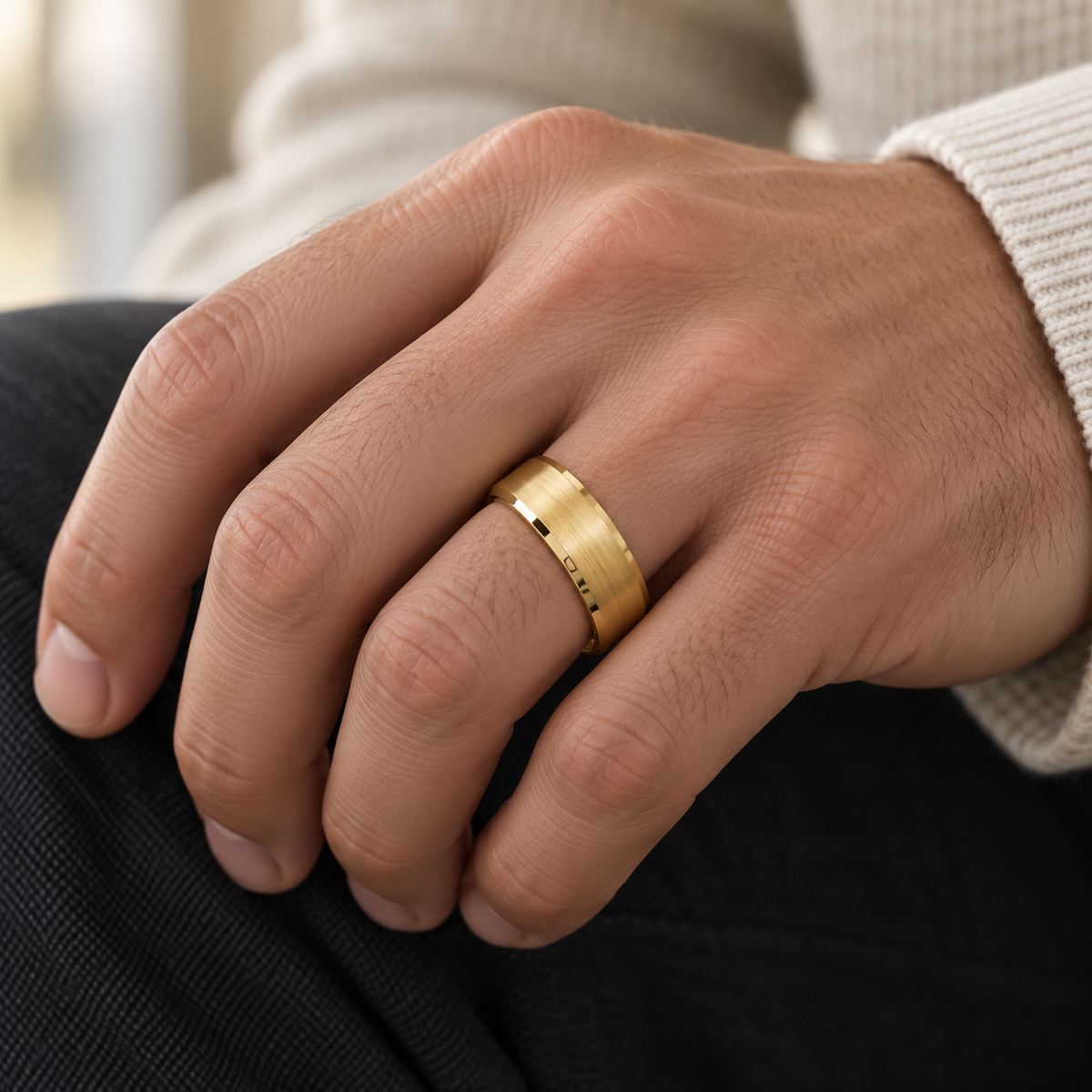 8mm Yellow Tungsten Brushed Band - lifestyle