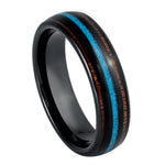 6mm Black Tungsten Band with Koa Wood and Turquoise Inlay - white background