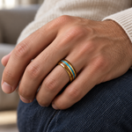 6mm Yellow Tungsten Band with Rosewood and Turquoise Inlay - lifestyle