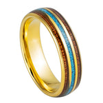 6mm Yellow Tungsten Band with Rosewood and Turquoise Inlay - white background