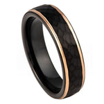 6mm Black and Rose Tungsten Hammered Band - white background