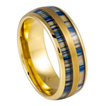 8mm Yellow Tungsten Band with Blue and White Bamboo Inlay - white background