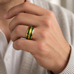 8mm Yellow Tungsten Band with Green Inlay - lifestyle