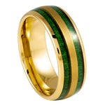 8mm Yellow Tungsten Band with Green Inlay - white background
