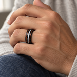 8mm Black Tungsten Band with Koa Wood and White Turquoise Inlay - lifestyle