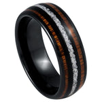 8mm Black Tungsten Band with Koa Wood and White Turquoise Inlay - white background