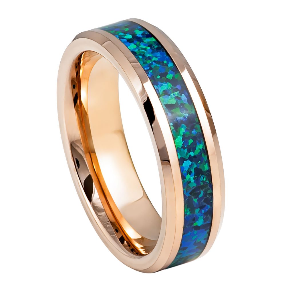 6mm Rose Tungsten Band with Abalone Inlay - white background