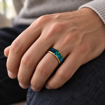 8mm Yellow Tungsten Band with Galaxy Opal Inlay - lifestyle