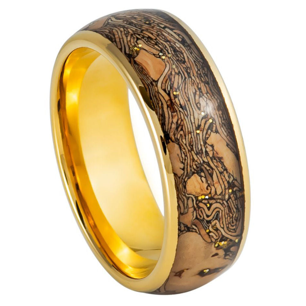 8mm Yellow Tungsten Band with Patterned Cork Inlay - white background