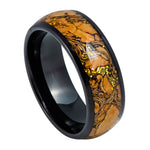 8mm Black Tungsten Band with Gold Patterned Cork Inlay - white background