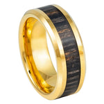 8mm Yellow Tungsten Band with Zebra Wood Inlay - white background