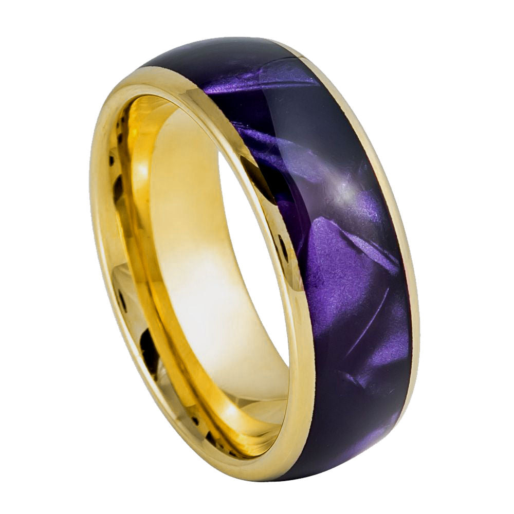 8mm Yellow Tungsten Band with Purple Faceted Inlay - white background