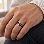 8mm Rose and Black Tungsten Double Groove Band - lifestyle