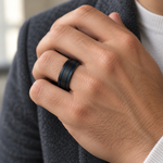 8mm Black Tungsten Band with Double Blue Grooves - lifestyle