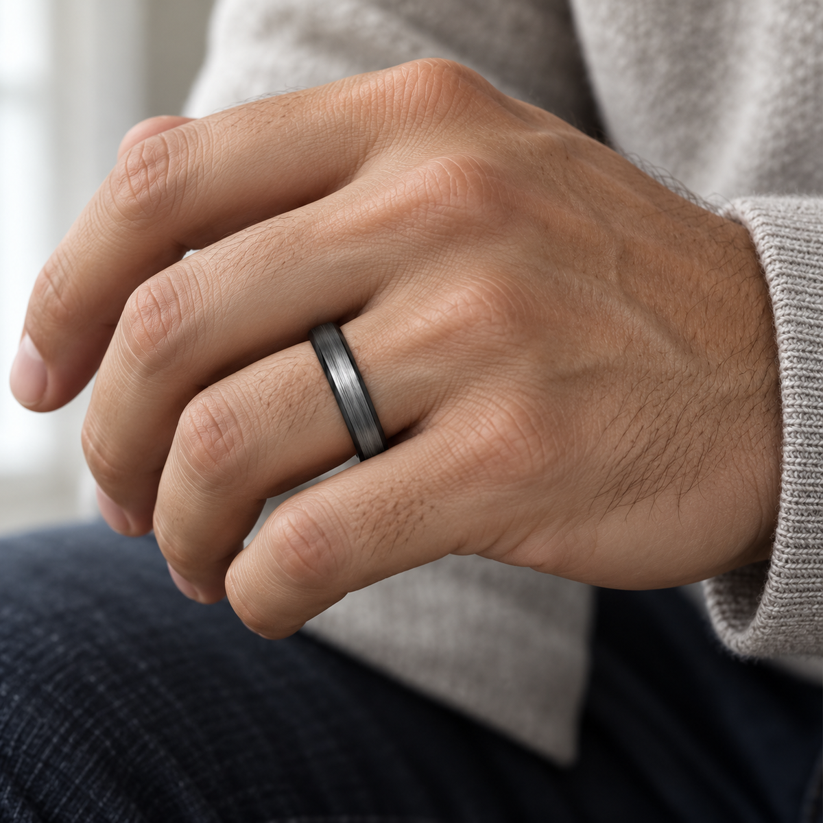 2mm Black Tungsten Brushed Band - lifestyle