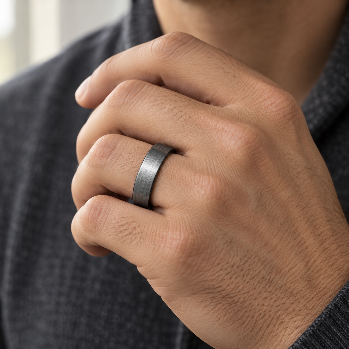 6mm Gunmetal Tungsten Brushed Band - lifestyle