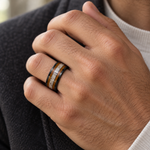 8mm Black Tungsten Band with Koa Wood and Antler Inlay - lifestyle