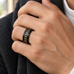 8mm Black Faceted Tungsten Band with Black Stone Channel - lifestyle