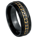 8mm Black Faceted Tungsten Band with Black Stone Channel - white background