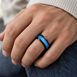 6mm Black Tungsten Band with Blue Brushed Center - lifestyle