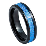 6mm Black Tungsten Band with Blue Brushed Center - white background
