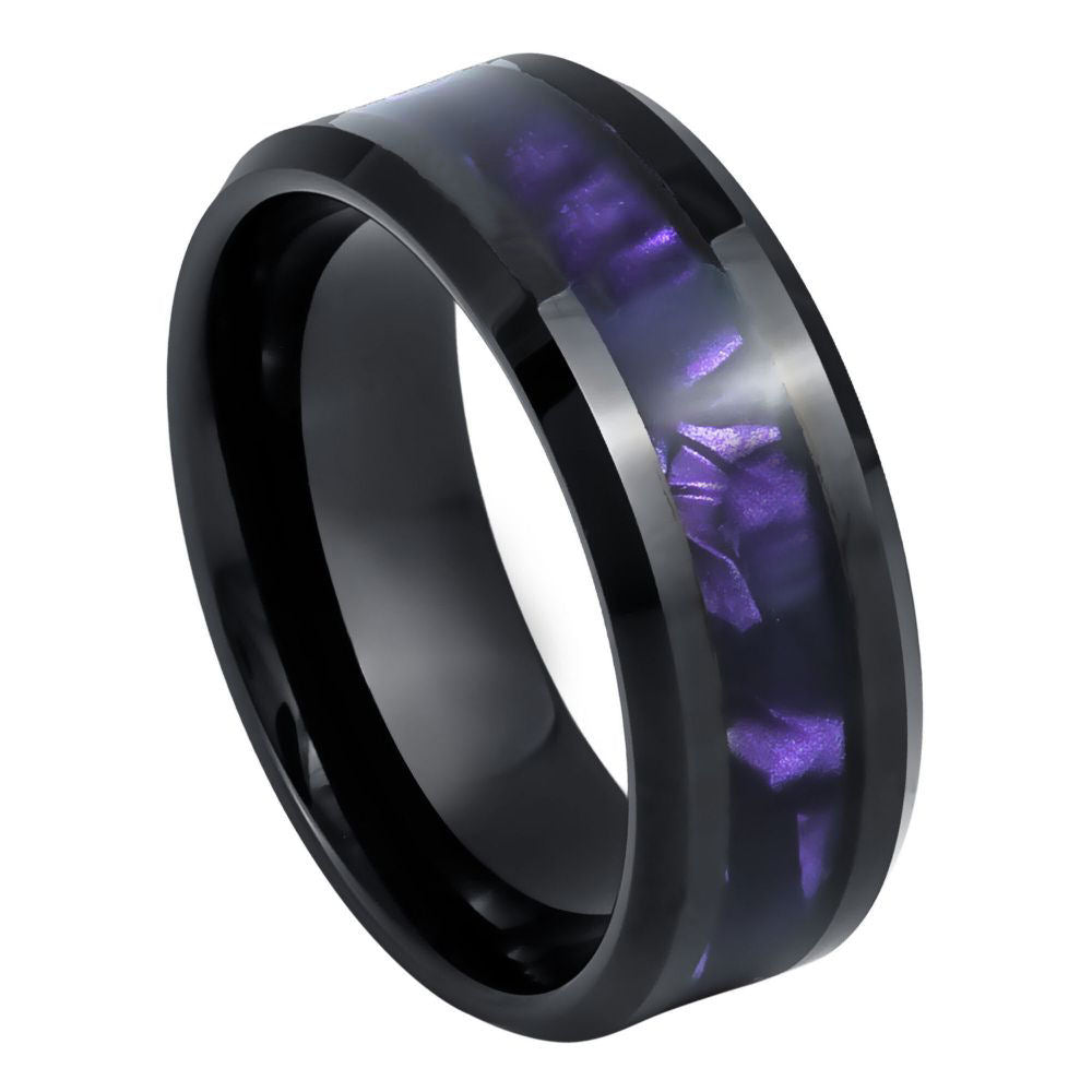 8mm Yellow Tungsten Band with Purple Faceted Inlay - white background