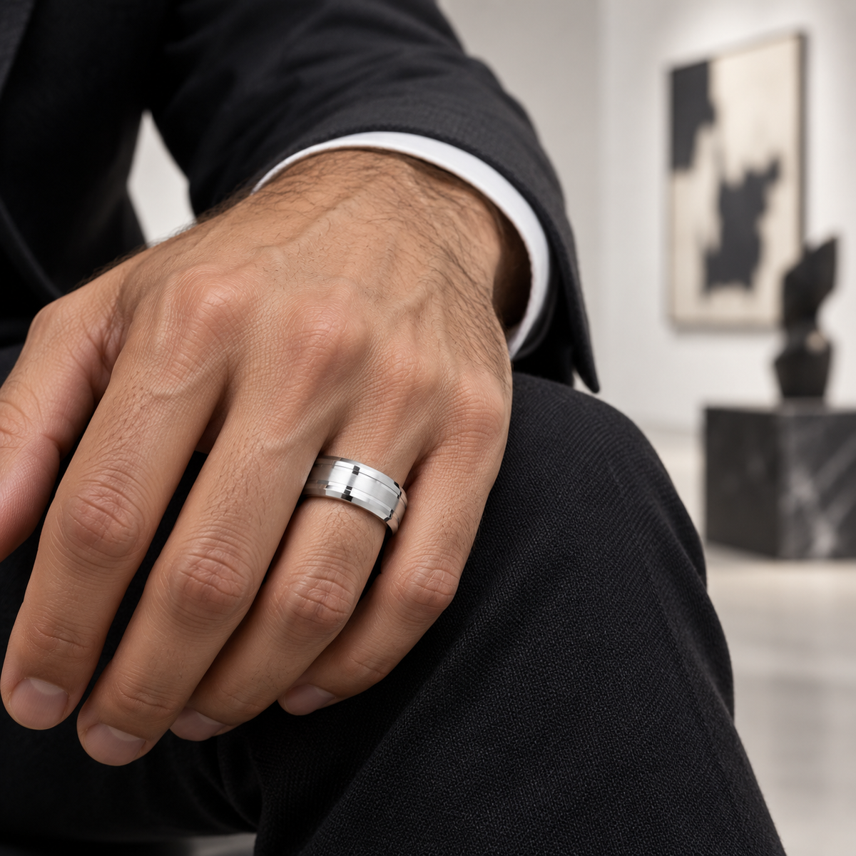 8mm Tungsten High-Polish Double-Line Band lifestyle image
