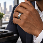 8mm Tungsten Brushed Band with High-Polish Stepped Edges lifestyle image