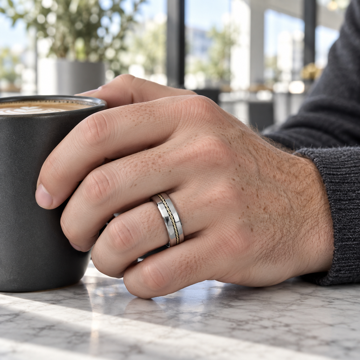 TR217 tungsten wedding band lifestyle image
