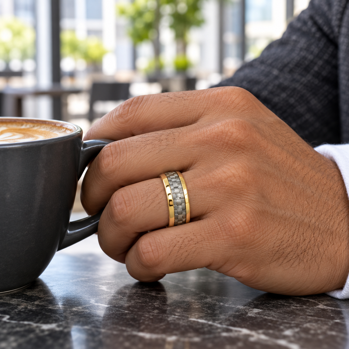 TR341 tungsten wedding band lifestyle image