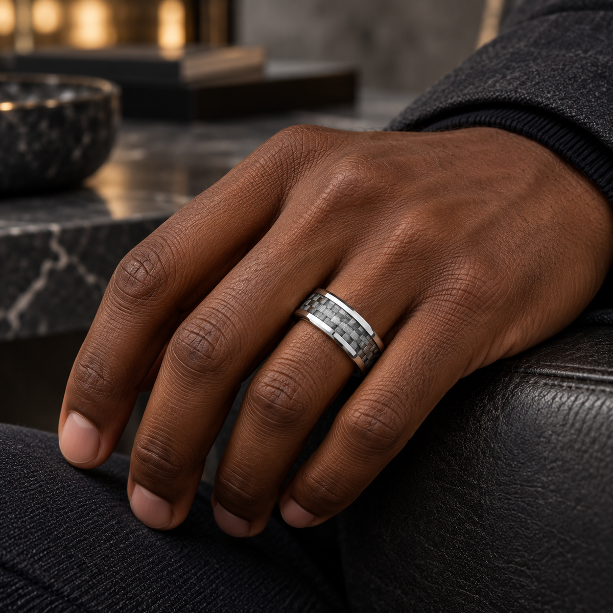 8mm Tungsten Band with Gray Carbon Fiber Inlay lifestyle image
