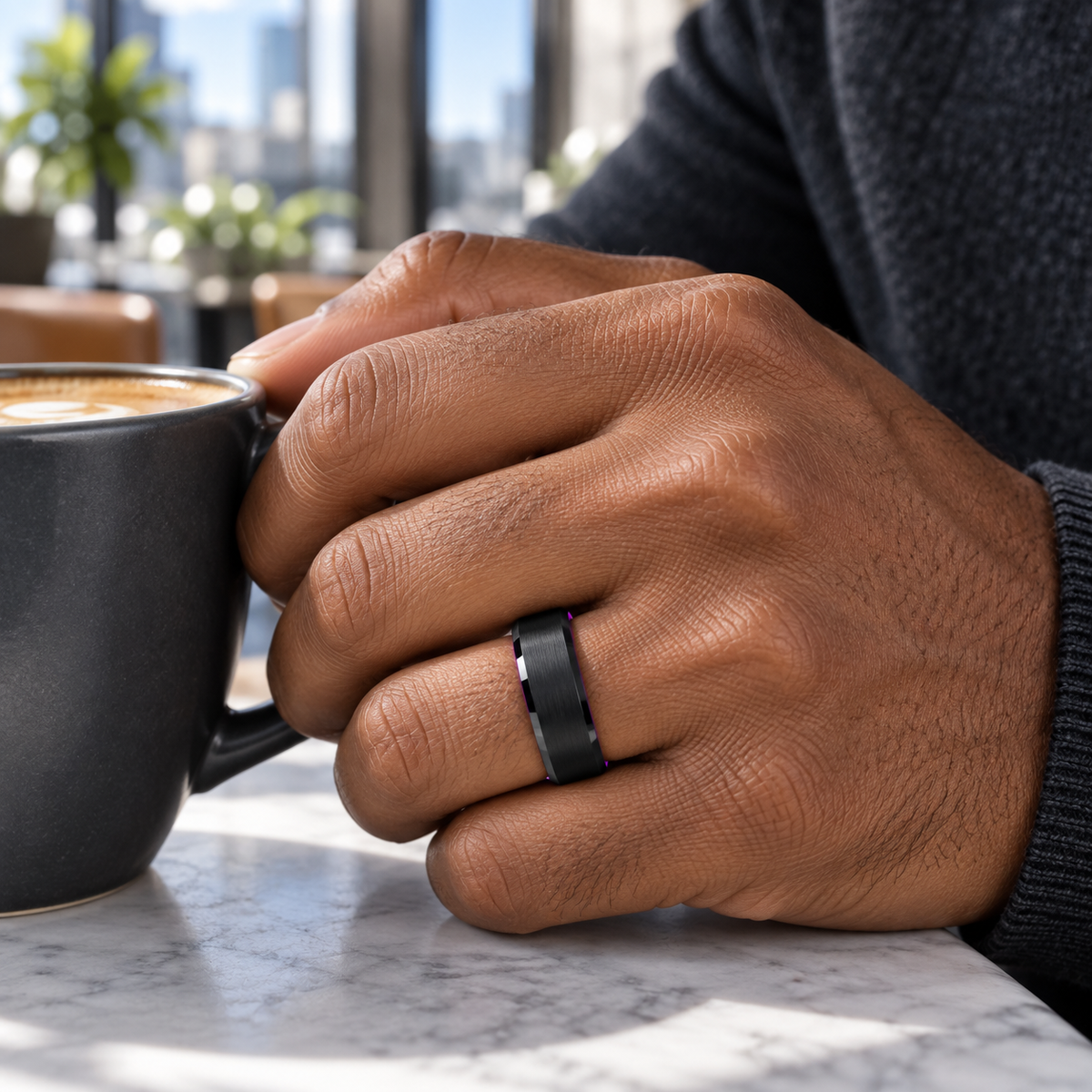 TR525 tungsten wedding band lifestyle image