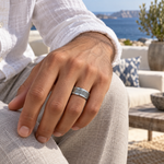 8mm Tungsten Hammered Gray-Center Band lifestyle image